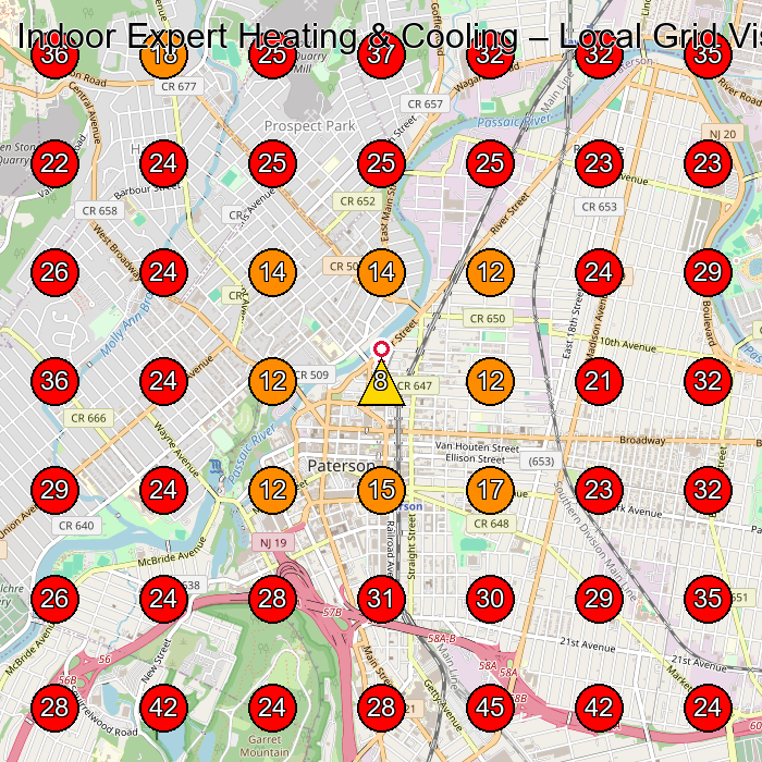 Indoor Expert Heating & Cooling GeoGrid visibility map for Hvac Contractor in None